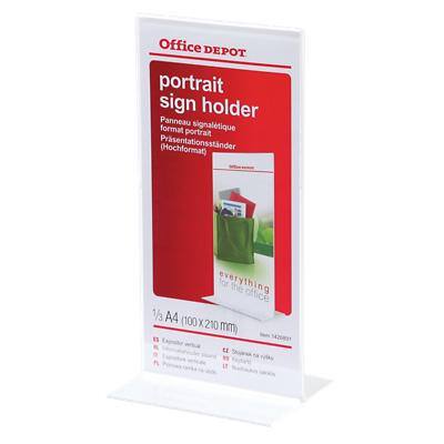 Office Depot Portrait Sign Holder T-sign 1/3 A4 Transparent Plastic 106 x 70 x 215mm