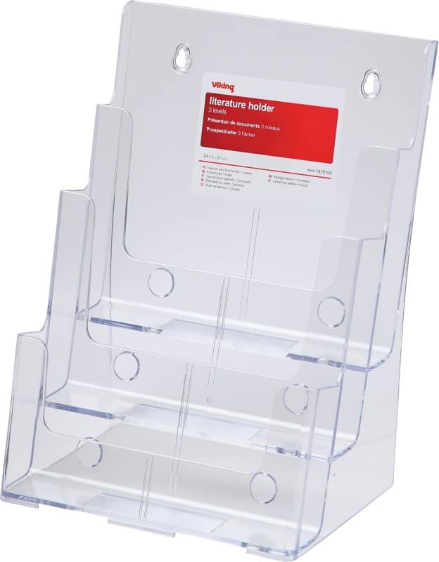 Viking Portrait Literature Display 3 Tier A4 Transparent Plastic 230 x 160 x 320mm