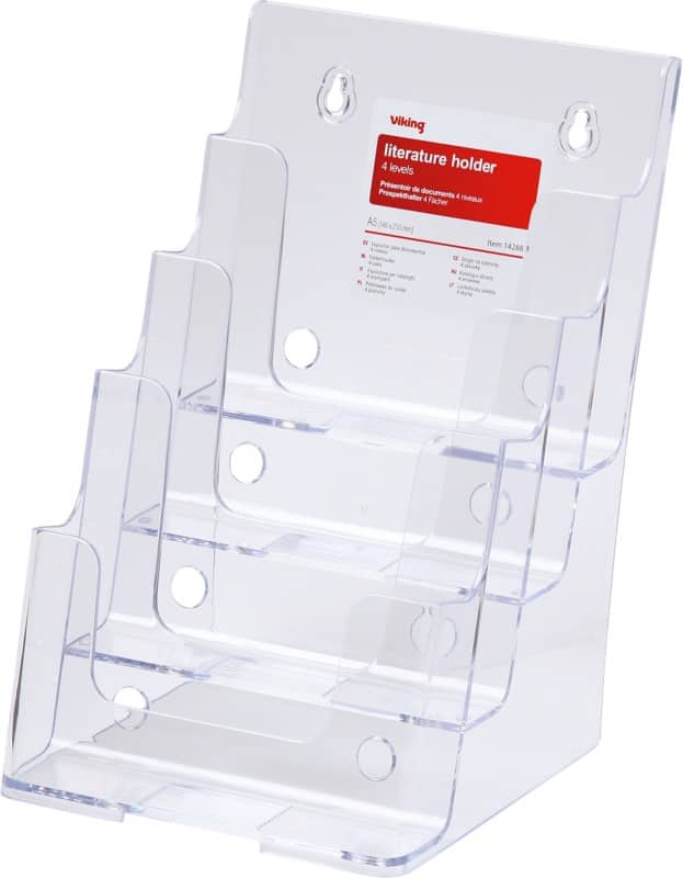 Viking Portrait Literature Display 4 Tier A5 Transparent Plastic 165 x 254 x 159mm