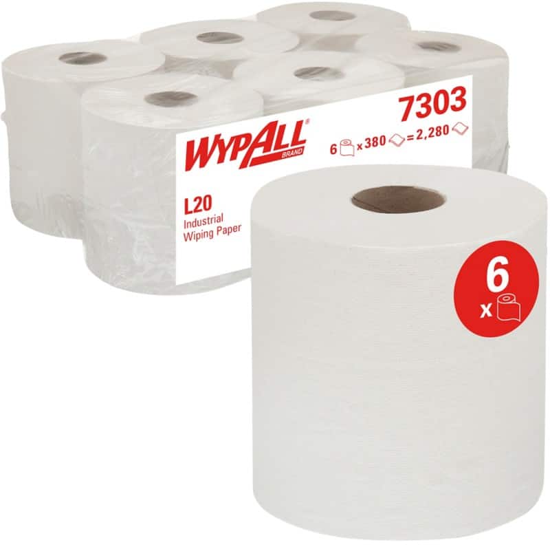 WYPALL L20  Wiping Paper Centrefeed White 2 Ply 0.585 m 7303 380 Sheets Pack of 6