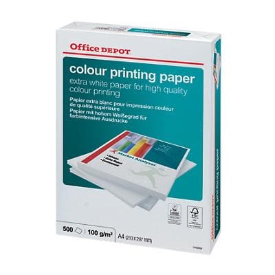 Office Depot Colour Printing A4 Printer Paper White 100 gsm Smooth 500 Sheets