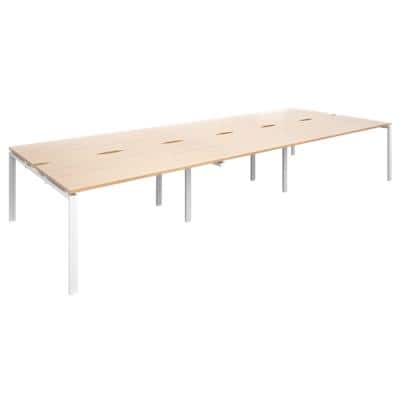 Dams International Rectangular Triple Back to Back Desk with Beech Coloured Melamine Top and White Frame 4 Legs Adapt II 4200 x 1600 x 725mm