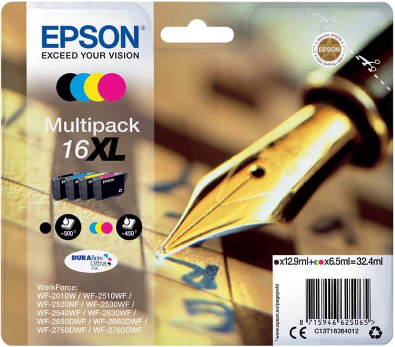 Epson 16XL Original Ink Cartridge C13T16364012 Black& 3 Colours Multipack Pack of 4