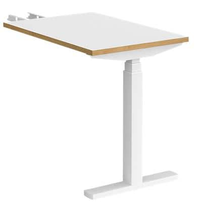 Elev8² Sit Stand Return Desk with White & Oak Edge Coloured Melamine Top and White Frame 1 Leg Touch 1600 x 800 x 675 - 1300 mm