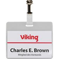 Viking Standard Name Badge with Clip Landscape 90 x 60 mm Pack of 50