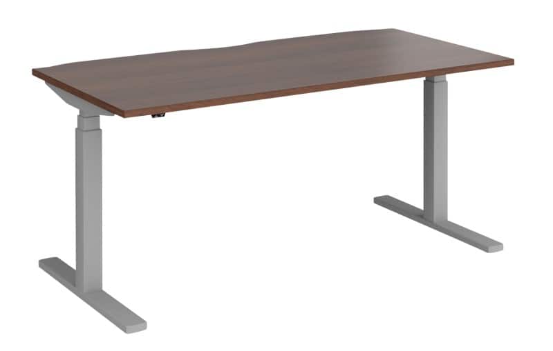 Elev8 Rectangular Sit Stand Single Desk with Walnut Melamine Top and Silver Frame 2 Legs Touch 1600 x 800 x 675 - 1300 mm