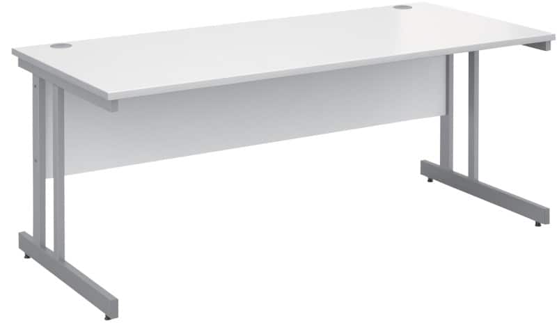 Rectangular Straight Desk with White MFC Top and Silver Frame Cantilever Legs Momento 1800 x 800 x 725 mm