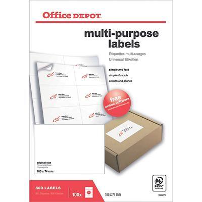Office Depot Multipurpose Labels Self Adhesive 105 x 74 mm White 100 Sheets of 8 Labels