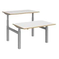 Elev8² Rectangular Sit Stand Back to Back Desk with White & Oak Coloured Melamine Top and Silver Frame 4 Legs Touch 1200 x 1650 x 675 - 1300 mm