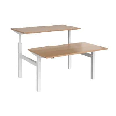 Elev8² Rectangular Sit Stand Back to Back Desk with Beech Coloured Melamine Top and White Frame 4 Legs Touch 1400 x 1650 x 675 - 1300 mm