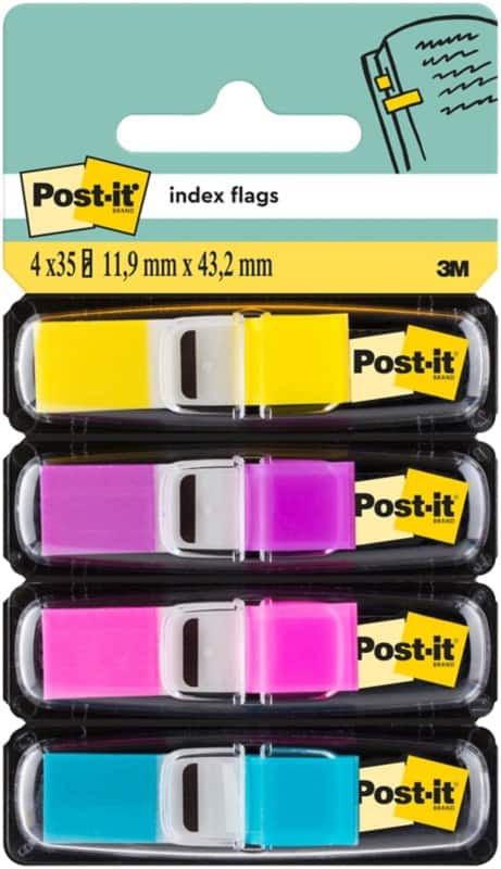 Post-it Index Flags Assorted Plain Special format 4 Packs of 35 Strips