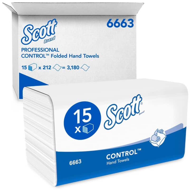 Scott Control  Paper Hand Towels V-fold White 1 Ply 6663 212 Sheets Pack of 15