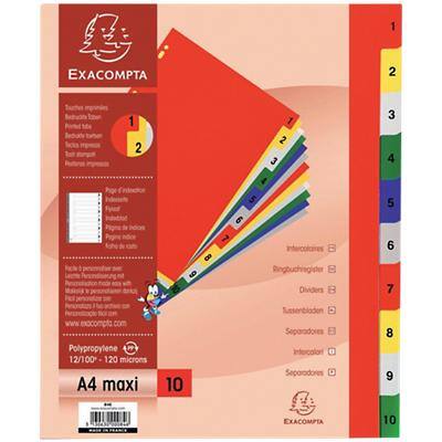 Exacompta Indices 84E A4+ Assorted 10 Part Polypropylene 1 to 10