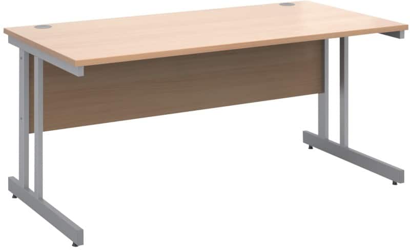 Dams international momento rectangular straight desk with beech coloured mfc top and silver frame cantilever legs momento 1,600 x 800 x 725 mm