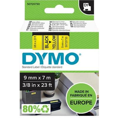 DYMO D1 Labelling Tape Authentic 40918 S0720730 Adhesive Black on Yellow 9 mm x 7 m