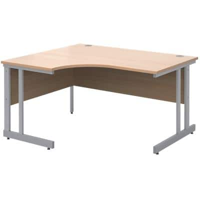 Corner Left Hand Design Ergonomic Desk with Beech Coloured MFC Top and Silver Frame Adjustable Legs Momento 1400 x 1200 x 725 mm