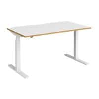 Elev8 Rectangular Sit Stand Single Desk with White & Oak Coloured Melamine Top and White Frame 2 Legs Touch 1400 x 800 x 675 - 1300 mm