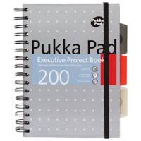 Pukka Pad Project Book Metallic Executive A5 Ruled Spiral Bound Cardboard Grey Perforated 200 Pages 100 Sheets Pack of 3