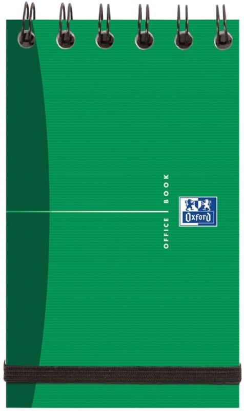 OXFORD Notepad Office Essentials A7 Ruled Spiral Bound Cardboard Hardback Green Perforated 140 Pages Pack of 10