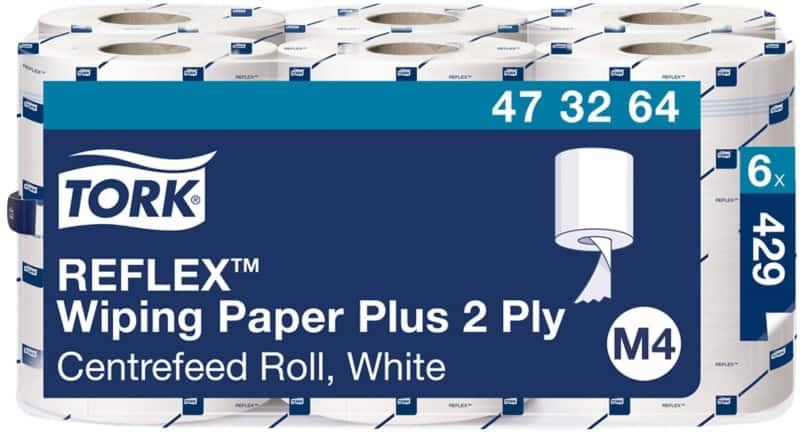 Tork M4 Reflex Wiping Paper White 2 Ply 473264 6 Rolls of 429 Sheets