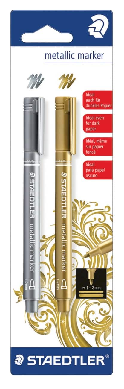 STAEDTLER Metallic Metallic Marker Fine Bullet Gold, Silver Pack