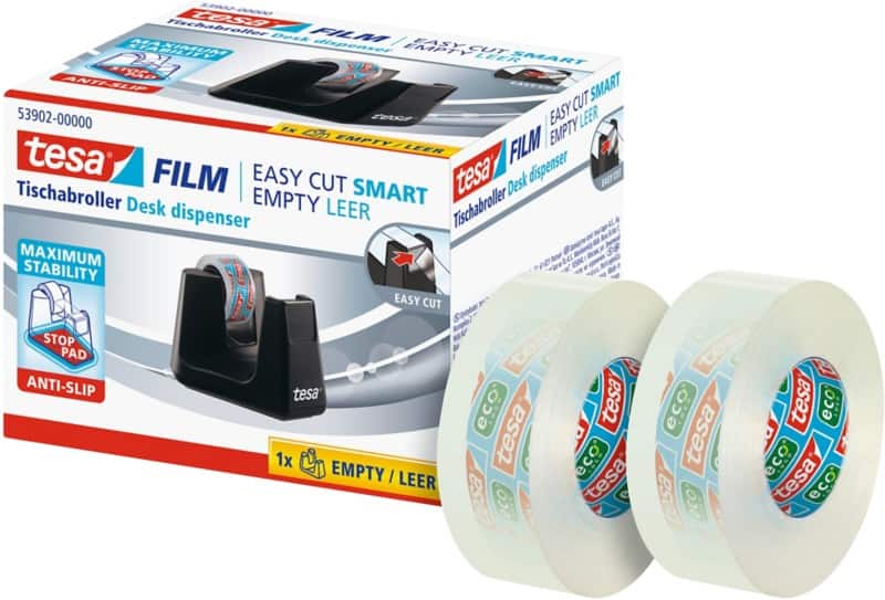 tesa Tape Dispenser + Tape tesafilm Easy Cut SMART Black 19 mm (W) x 33 m (L) Plastic