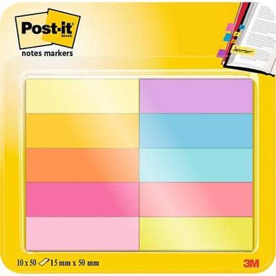 Post-it Index Flags 15 x 50 mm Assorted 50 x 10 Pack