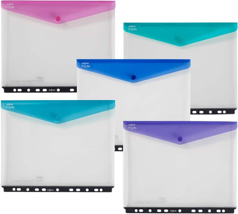 Snopake Document Wallet A4 Press Stud PP (Polypropylene) Landscape 33.5 (W) x 0.9 (D) x 23.8 (H) cm Assorted Pack of 5