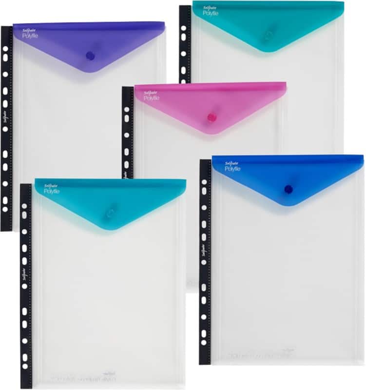 Snopake Document Wallet A4 Press Stud PP (Polypropylene) Portrait 33.5 (W) x 0.9 (D) x 23.8 (H) cm Assorted Pack of 5