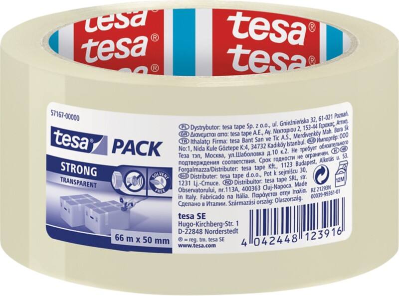 tesa Packaging Tape tesapack Strong Transparent 50 mm (W) x 66 m (L) PP (Polypropylene) 57167