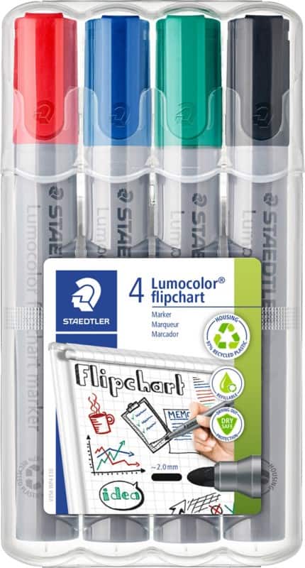STAEDTLER Lumocolor 356 Flipchart Marker Medium Bullet  -   Assorted Refillable Pack of 4