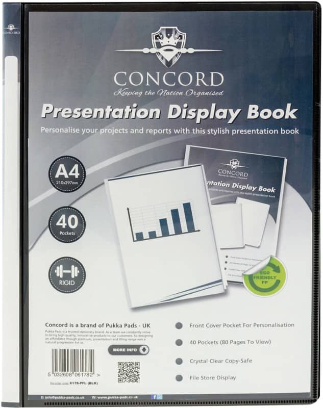 Pukka Pad Concord Presentation Display Book A4 Black 40 Pockets