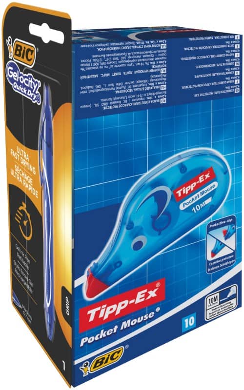 Tipp-Ex Correction Roller Mouse 4.2 mm x 10 m White Pack of 10 + FREE BIC Gelocity Quick Dry