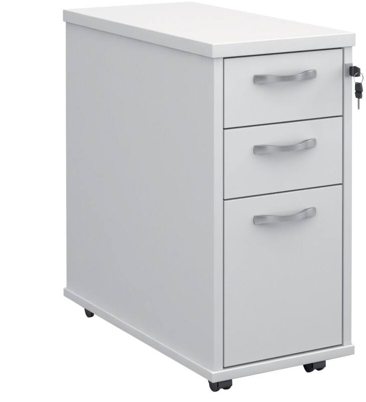 Mobile Pedestal with Lockable 3 drawers Wood 300 x 600 x 630mm White Colour