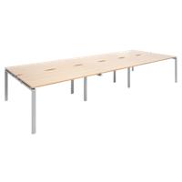 Dams International Rectangular Triple Back to Back Desk with Beech Coloured Melamine Top and Silver Frame 4 Legs Adapt II 4200 x 1600 x 725mm