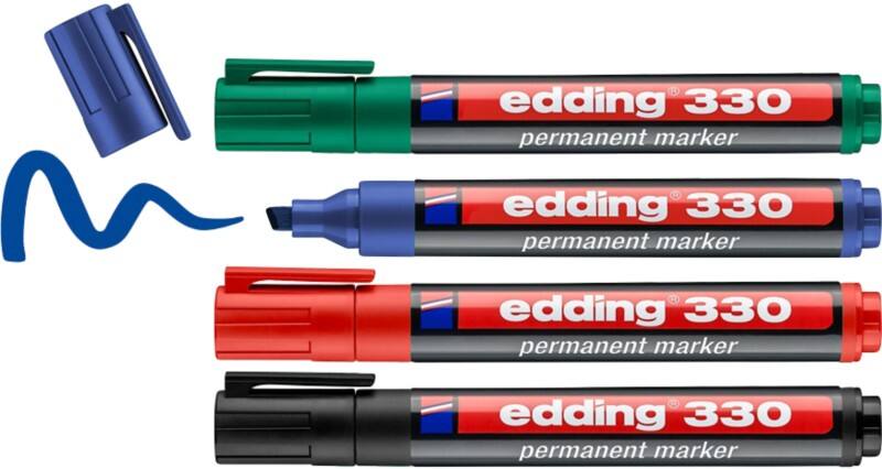 edding 330 Permanent Marker Broad Chisel 1 - 5 mm Assorted Refillable Water-Resistant Pack of 4