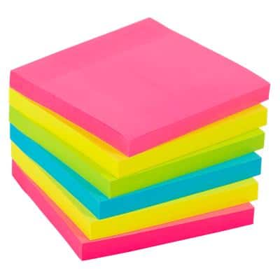 Office Depot Extra Sticky Notes 76 x 76 mm Assorted Colours Square 6 Pads of 90 Sheets