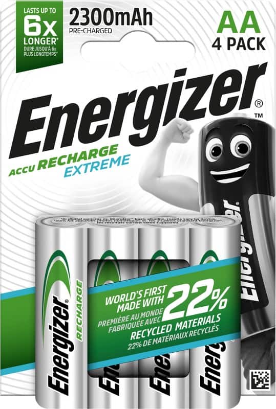 Energizer AA Rechargeable Batteries Extreme HR6 2300mAh NiMH 1.2V Pack of 4