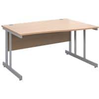 Freeform Right Hand Design Wave Desk with Beech Coloured MFC Top and Silver Frame Adjustable Legs Momento 1400 x 990 x 725 mm