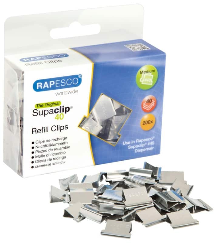 Rapesco Refill Clips Medium Supaclip Silver 4mm Pack of 200