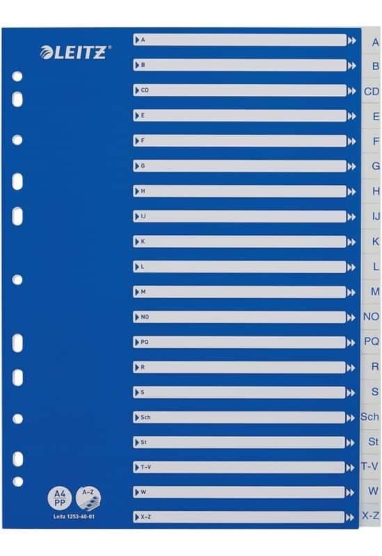 Leitz Indices A4 Blue, White 20 Part Perforated PP A - Z 1