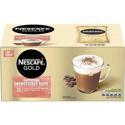 NESCAFÉ Gold Cappuccino Unsweetened Taste Instant Ground Coffee Sachets Unsweetened 14.2g Pack of 50