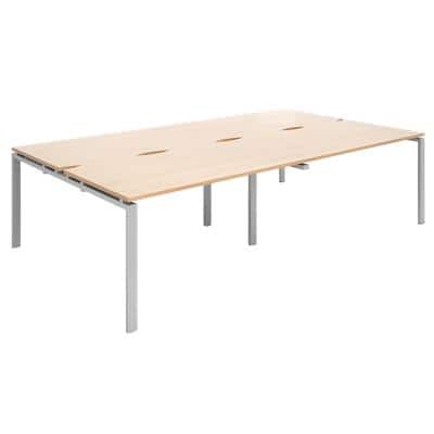 Dams International Rectangular Double Back to Back Desk with Beech Coloured Melamine Top and Silver Frame 4 Legs Adapt II 2800 x 1600 x 725mm