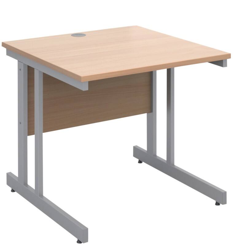 Rectangular Straight Desk with Beech Coloured MFC Top and Silver Frame Cantilever Legs Momento 800 x 800 x 725 mm