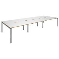 Dams International Rectangular Triple Back to Back Desk with White Melamine Top, Oak Edging and Silver Frame 4 Legs Adapt II 4200 x 1600 x 725 mm