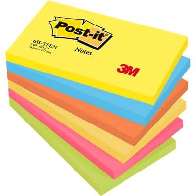 Post-it Sticky Notes 127 x 76 mm Energetic Assorted Colours 6 Pads of 100 Sheets