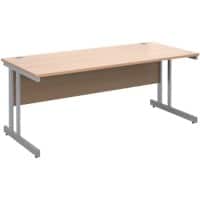 Dams International Rectangular Straight Desk with Beech Coloured MFC Top and Silver Frame Cantilever Legs Momento 1800 x 800 x 725 mm