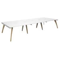 Dams International Rectangular Triple Back to Back Desk with White Melamine Top and White Frame 4 Solid Oak Legs Fuze 4200 x 1600 x 725 mm