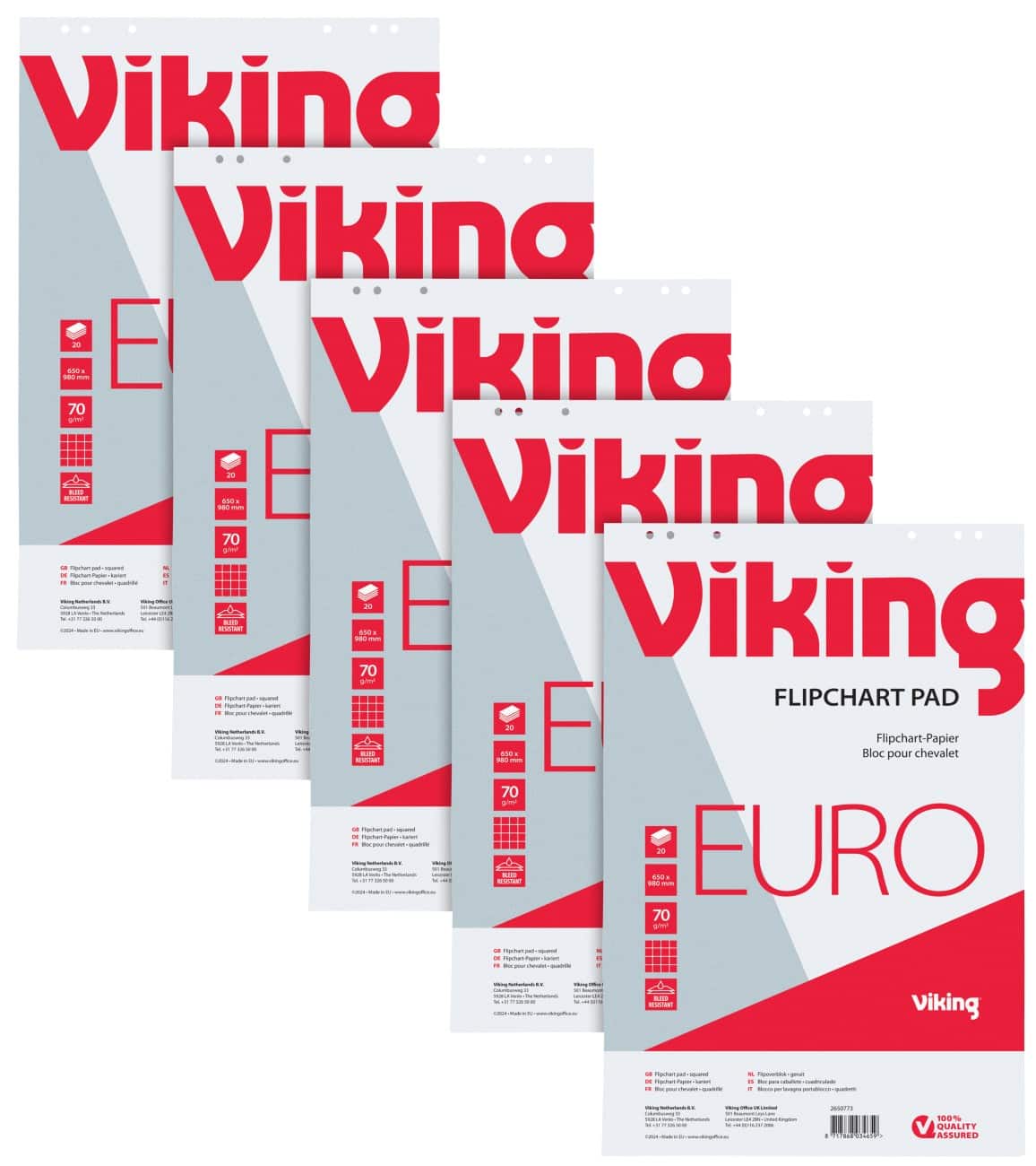 Viking Flipchart Pad Squared Euro 70 gsm 20 Sheets Pack of 5