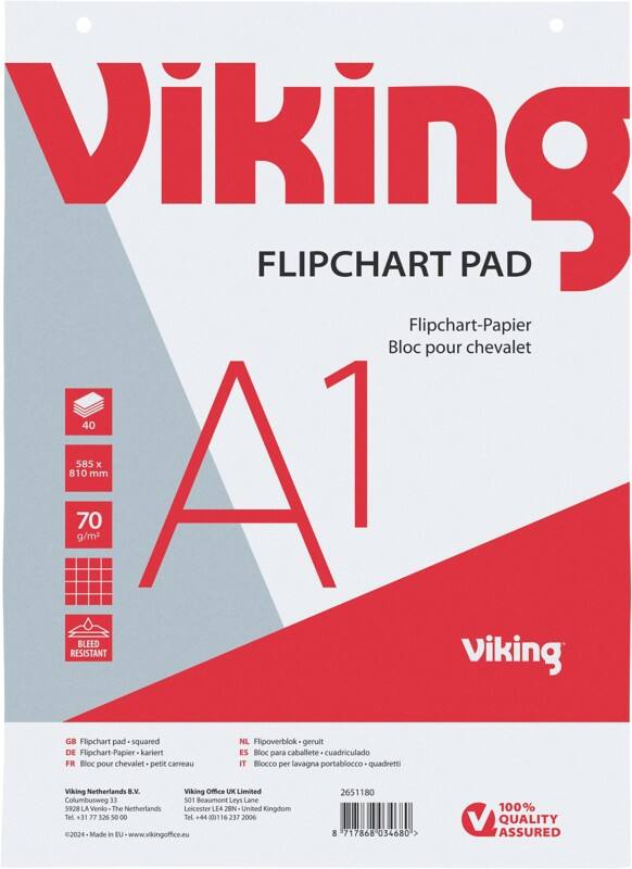 Viking Flipchart Pad Squared A1 70 gsm 40 Sheets Pack of 5